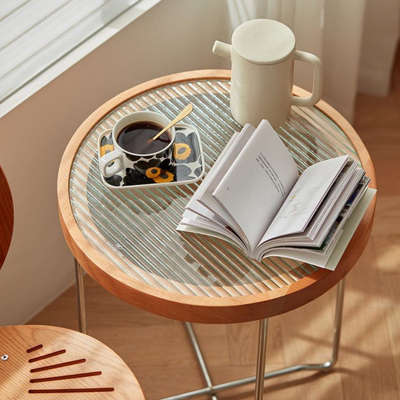 ガラスとチェリー材のエレガントなセンターテーブル モダンデザインfcp-1290