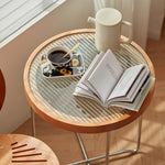 ガラスとチェリー材のエレガントなセンターテーブル モダンデザインfcp-1290