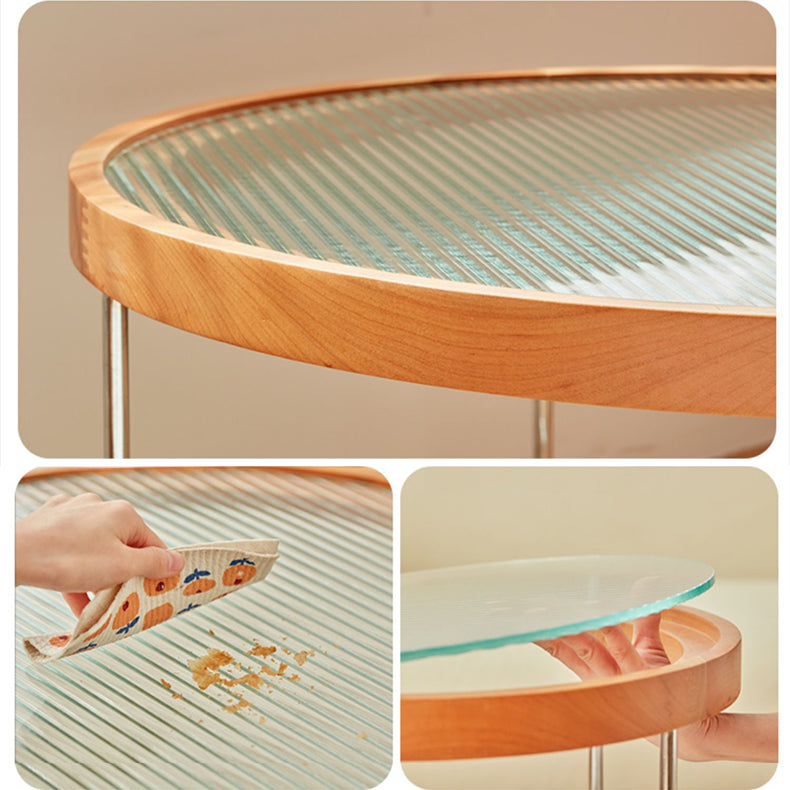 ガラスとチェリー材のエレガントなセンターテーブル モダンデザインfcp-1290