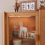 チェリー材とラタンを使用したガラス多層板キャビネット|スタイリッシュ収納家具 fcp-1306