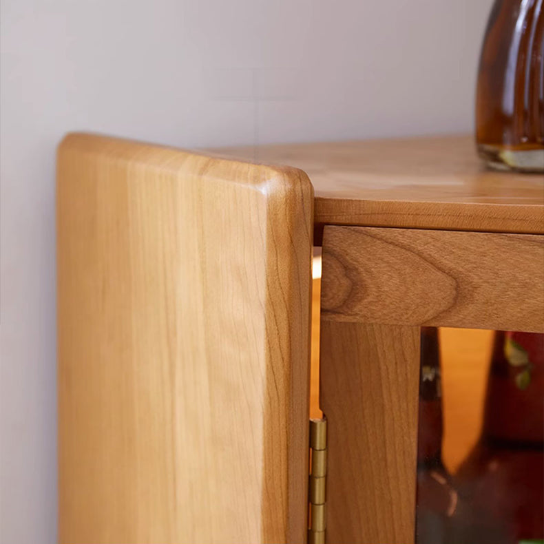 チェリー材とラタンを使用したガラス多層板キャビネット|スタイリッシュ収納家具 fcp-1306