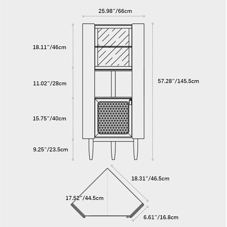 チェリー材とラタンを使用したガラス多層板キャビネット|スタイリッシュ収納家具 fcp-1306