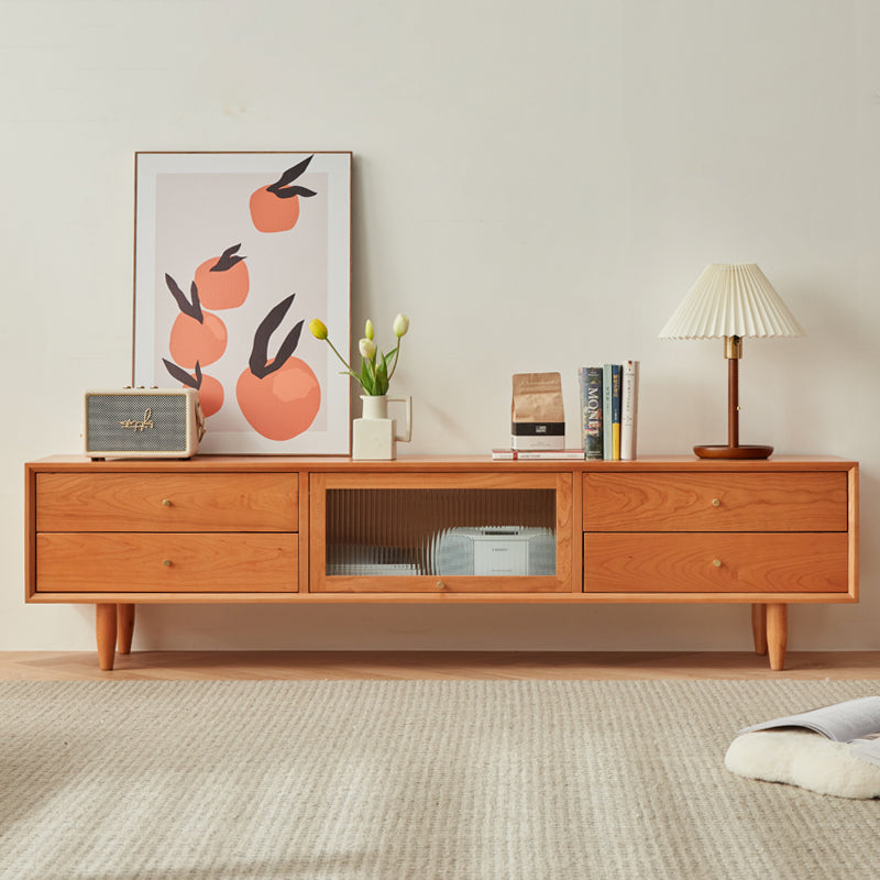 「天然チェリー材とケヤキ使用 高級ガラス&銅装飾のオシャレなテレビ台」 fcp-1310