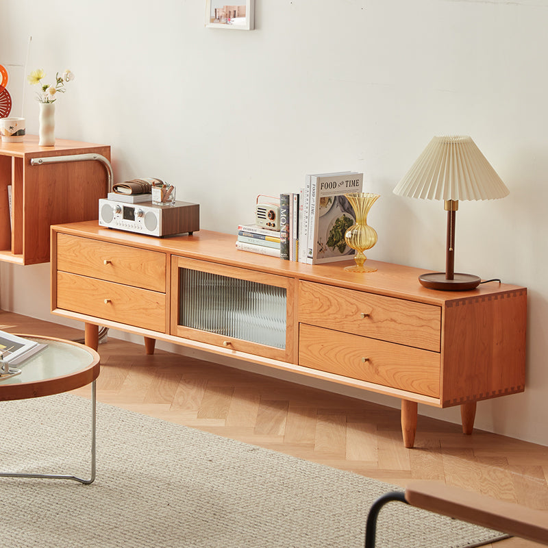 「天然チェリー材とケヤキ使用 高級ガラス&銅装飾のオシャレなテレビ台」 fcp-1310