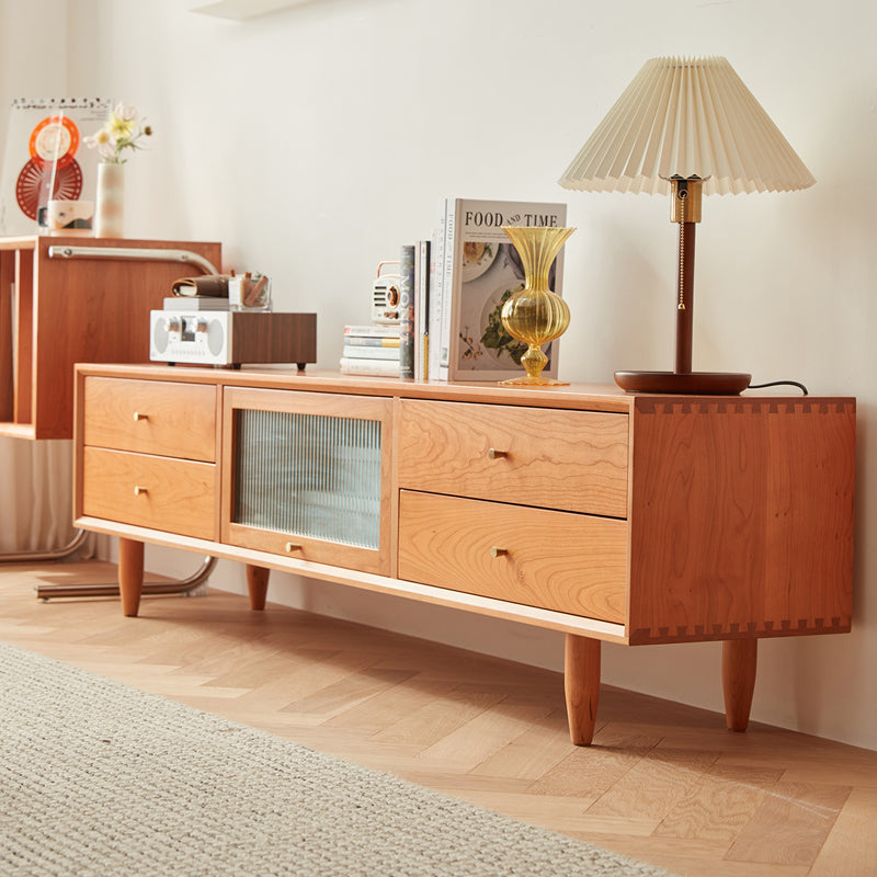 「天然チェリー材とケヤキ使用 高級ガラス&銅装飾のオシャレなテレビ台」 fcp-1310