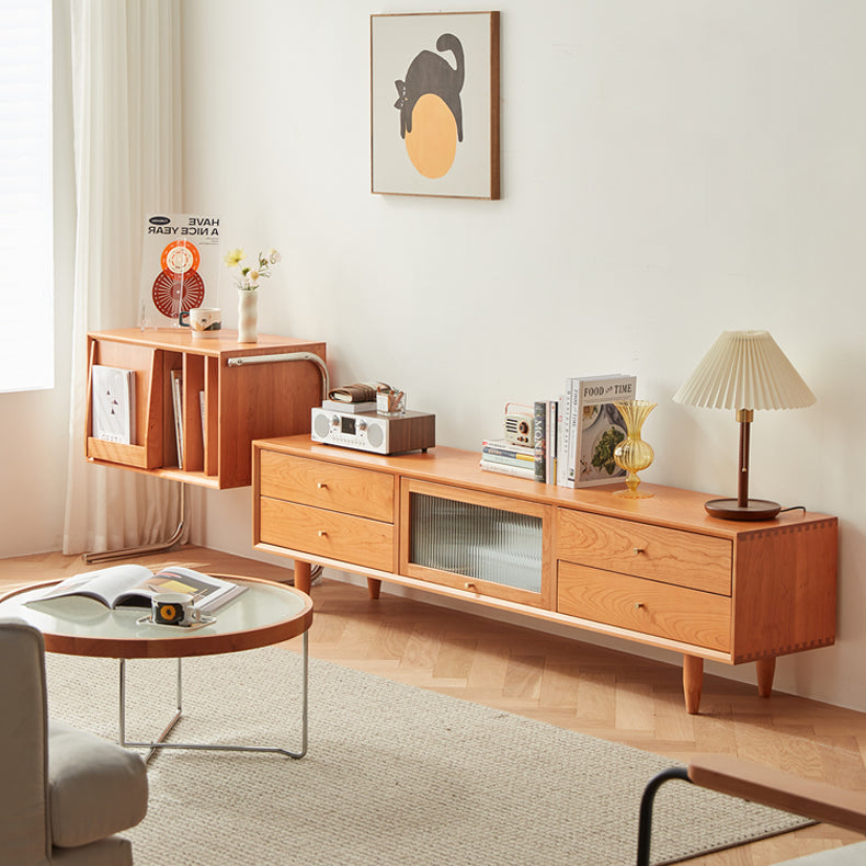 「天然チェリー材とケヤキ使用 高級ガラス&銅装飾のオシャレなテレビ台」 fcp-1310