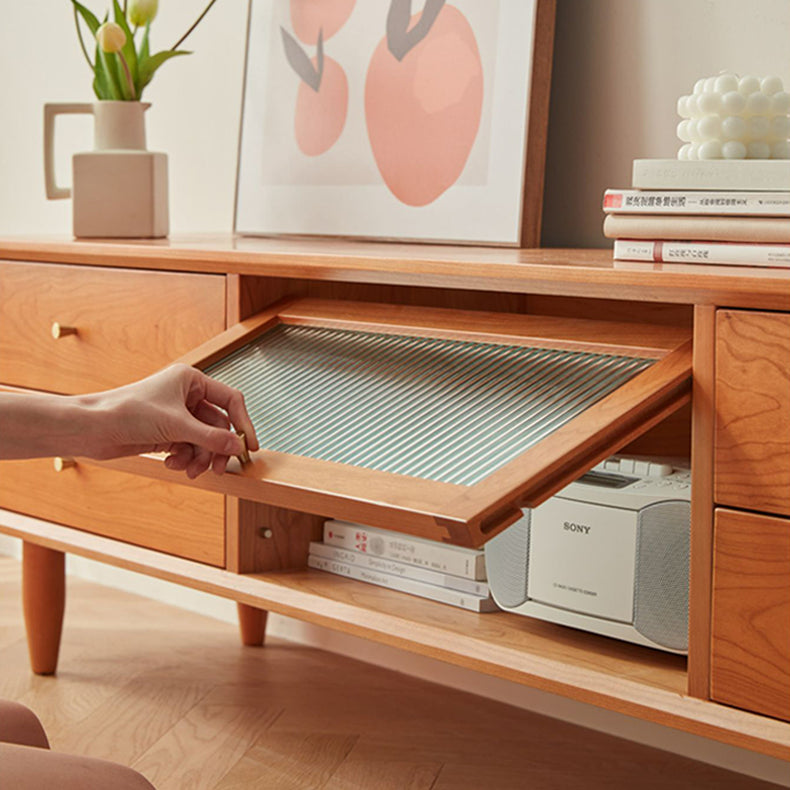 「天然チェリー材とケヤキ使用 高級ガラス&銅装飾のオシャレなテレビ台」 fcp-1310