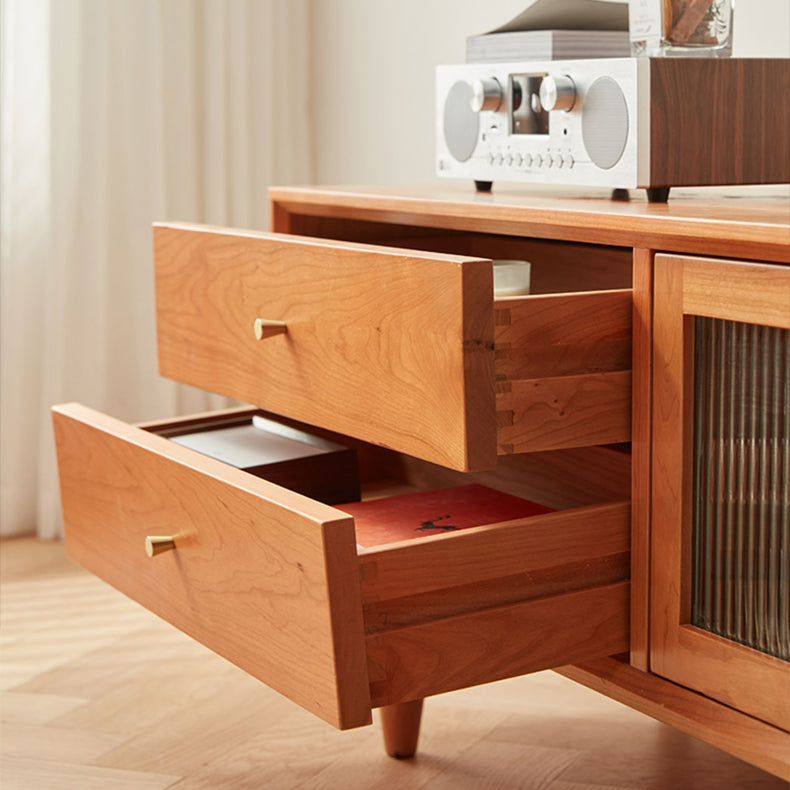 「天然チェリー材とケヤキ使用 高級ガラス&銅装飾のオシャレなテレビ台」 fcp-1310