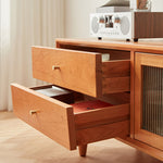 「天然チェリー材とケヤキ使用 高級ガラス&銅装飾のオシャレなテレビ台」 fcp-1310