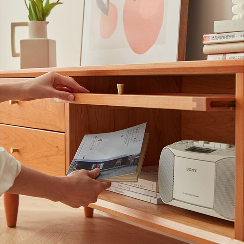 「天然チェリー材とケヤキ使用 高級ガラス&銅装飾のオシャレなテレビ台」 fcp-1310