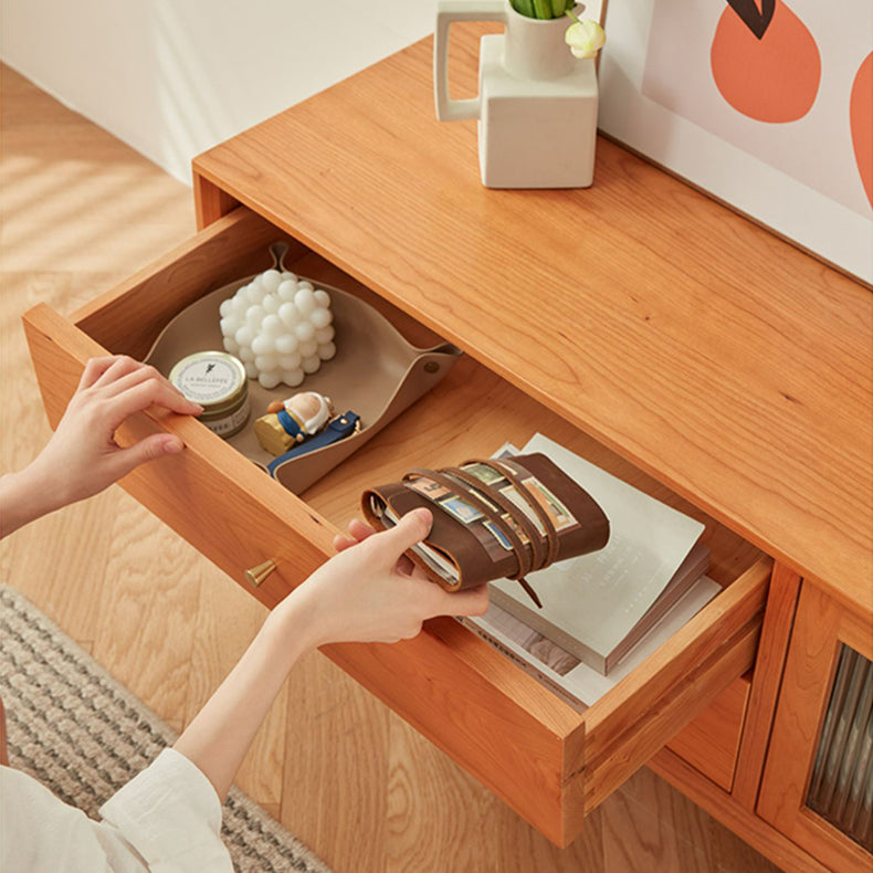 「天然チェリー材とケヤキ使用 高級ガラス&銅装飾のオシャレなテレビ台」 fcp-1310