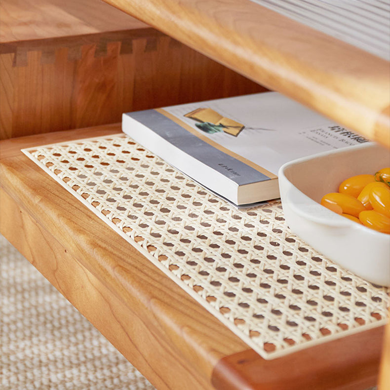 チェリー材×強化ガラス×ラタンの高級センターテーブル - モダンデザイン&耐久性抜群 fcp-1320