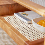 チェリー材×強化ガラス×ラタンの高級センターテーブル - モダンデザイン&耐久性抜群 fcp-1320