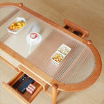 チェリー材×強化ガラス×ラタンの高級センターテーブル - モダンデザイン&耐久性抜群 fcp-1320