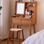 チェリー材使用の多層板 コルク ガラス製化粧台 - 高級デザインと実用性を兼ね備えた美しさ fcp-1321