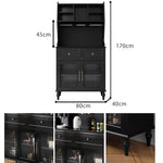 スタイリッシュな黒キャビネット| 多層板とガラス製 | ダイニングやリビングに最適 | おしゃれな収納ソリューション fcr-4814