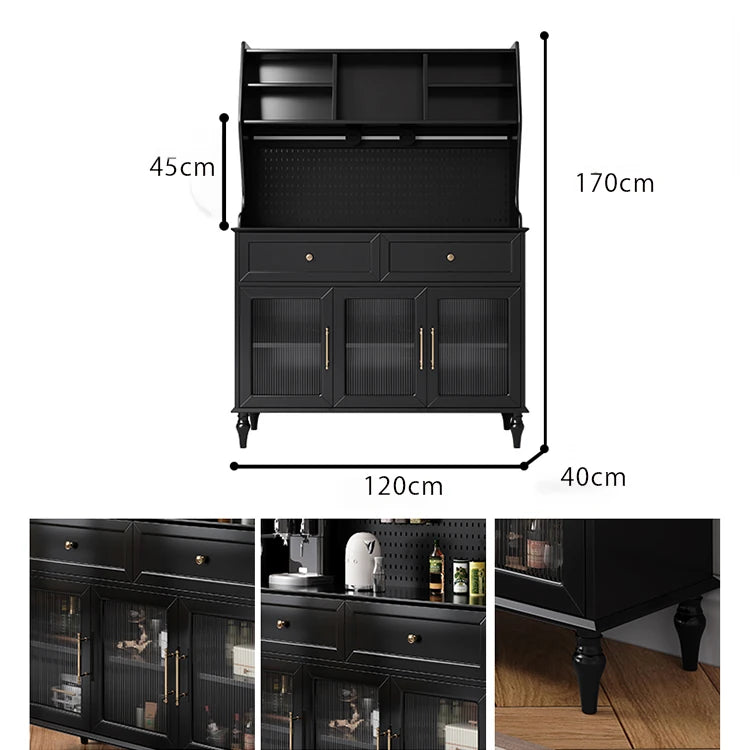 スタイリッシュな黒キャビネット| 多層板とガラス製 | ダイニングやリビングに最適 | おしゃれな収納ソリューション fcr-4814