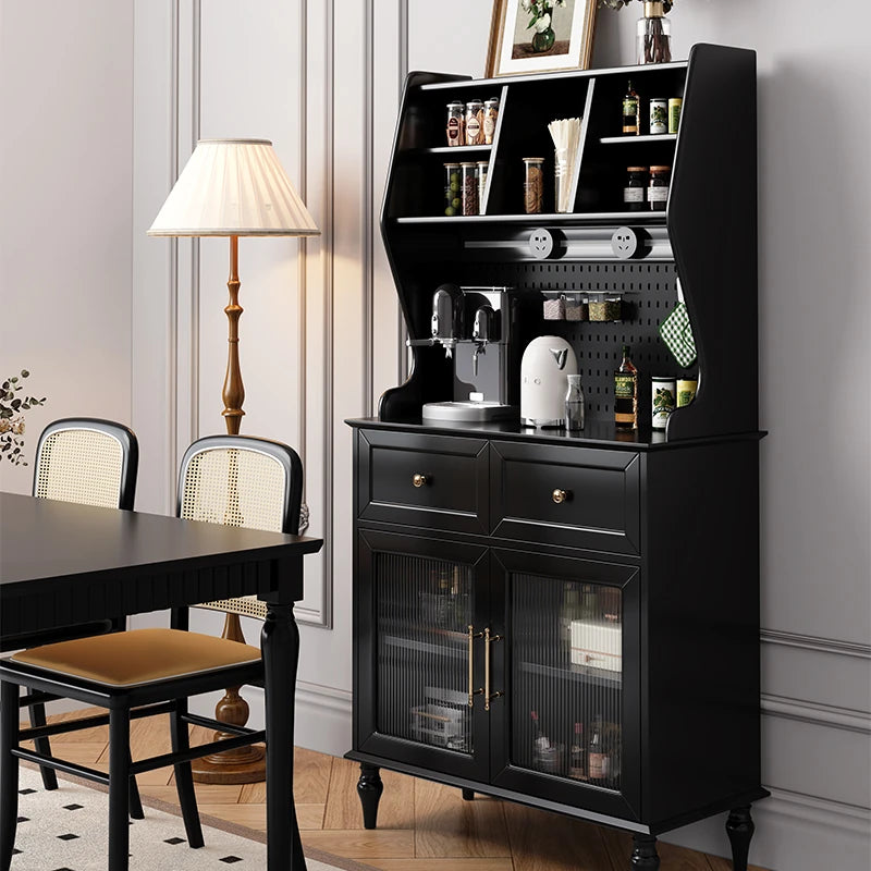 スタイリッシュな黒キャビネット| 多層板とガラス製 | ダイニングやリビングに最適 | おしゃれな収納ソリューション fcr-4814