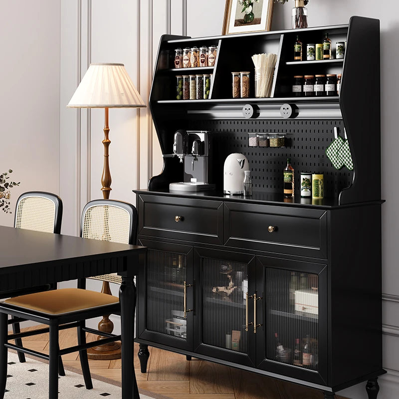 スタイリッシュな黒キャビネット| 多層板とガラス製 | ダイニングやリビングに最適 | おしゃれな収納ソリューション fcr-4814