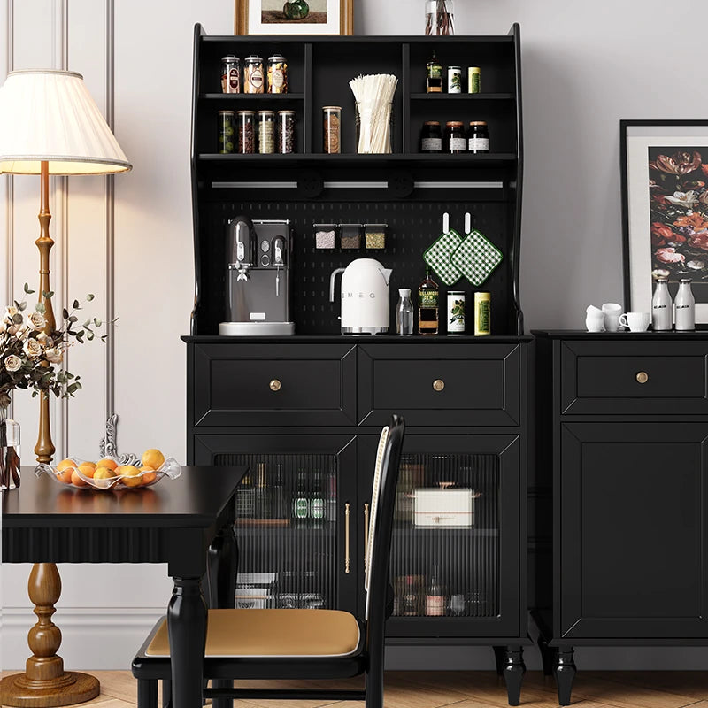 スタイリッシュな黒キャビネット| 多層板とガラス製 | ダイニングやリビングに最適 | おしゃれな収納ソリューション fcr-4814