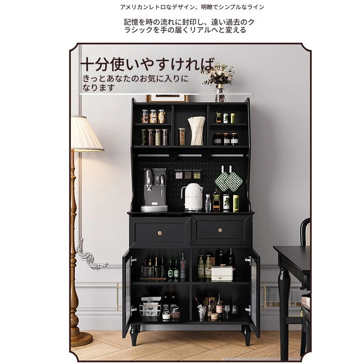 スタイリッシュな黒キャビネット| 多層板とガラス製 | ダイニングやリビングに最適 | おしゃれな収納ソリューション fcr-4814