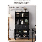 スタイリッシュな黒キャビネット| 多層板とガラス製 | ダイニングやリビングに最適 | おしゃれな収納ソリューション fcr-4814