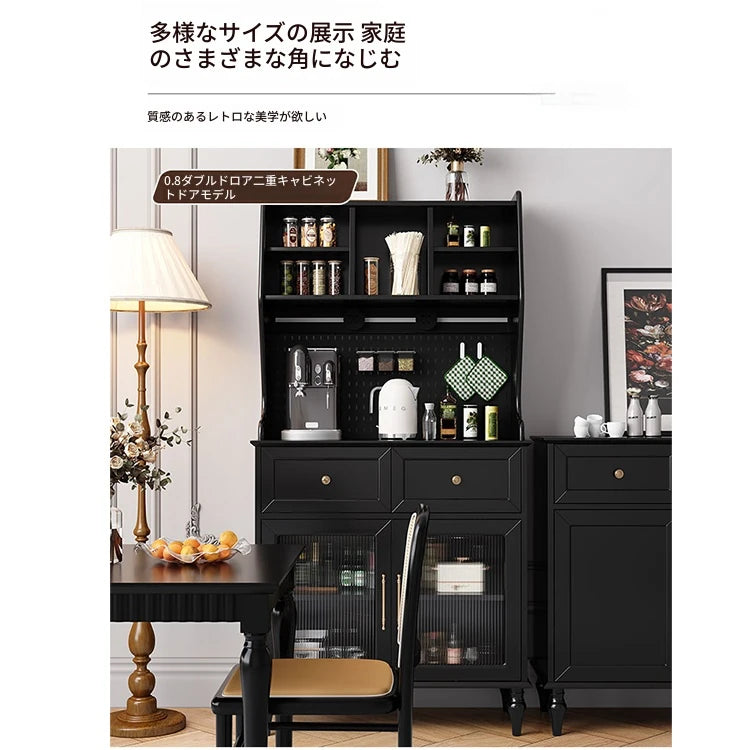 スタイリッシュな黒キャビネット| 多層板とガラス製 | ダイニングやリビングに最適 | おしゃれな収納ソリューション fcr-4814