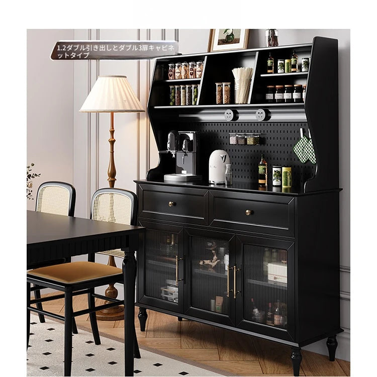 スタイリッシュな黒キャビネット| 多層板とガラス製 | ダイニングやリビングに最適 | おしゃれな収納ソリューション fcr-4814