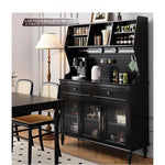 スタイリッシュな黒キャビネット| 多層板とガラス製 | ダイニングやリビングに最適 | おしゃれな収納ソリューション fcr-4814