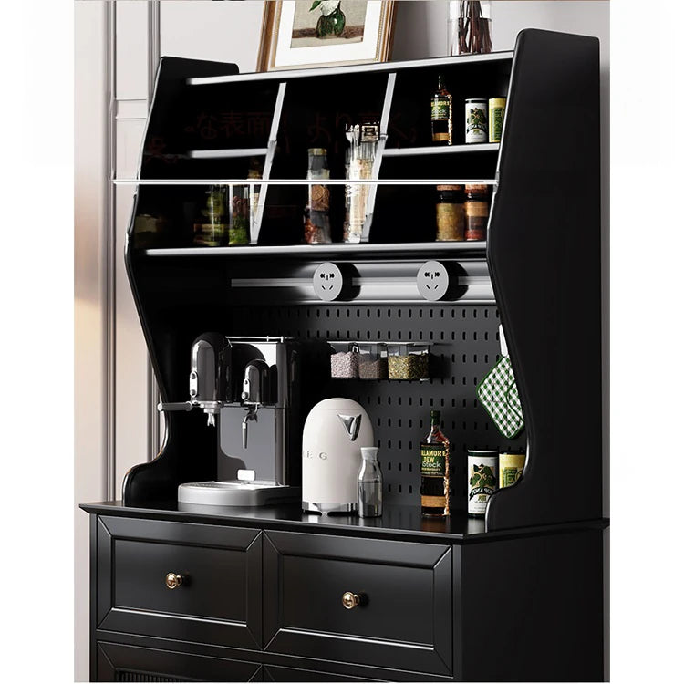 スタイリッシュな黒キャビネット| 多層板とガラス製 | ダイニングやリビングに最適 | おしゃれな収納ソリューション fcr-4814