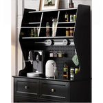 スタイリッシュな黒キャビネット| 多層板とガラス製 | ダイニングやリビングに最適 | おしゃれな収納ソリューション fcr-4814