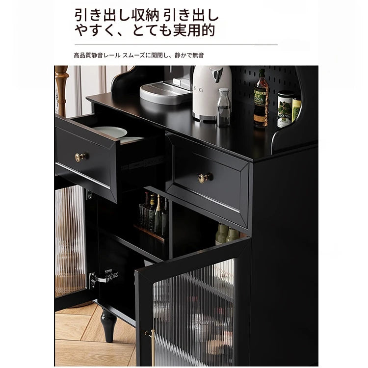 スタイリッシュな黒キャビネット| 多層板とガラス製 | ダイニングやリビングに最適 | おしゃれな収納ソリューション fcr-4814