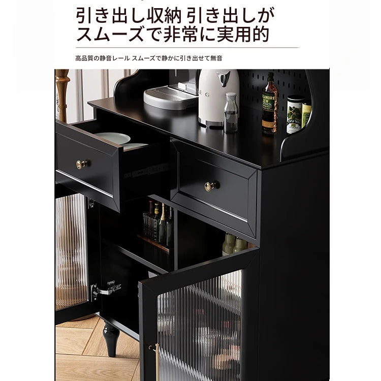 スタイリッシュな黒キャビネット| 多層板とガラス製 | ダイニングやリビングに最適 | おしゃれな収納ソリューション fcr-4814