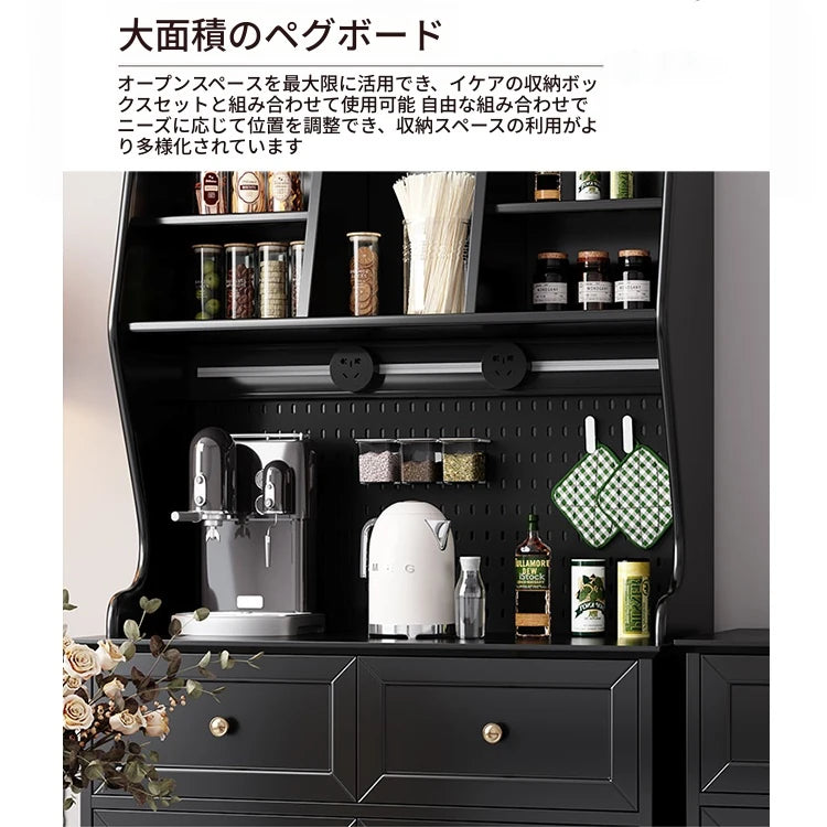 スタイリッシュな黒キャビネット| 多層板とガラス製 | ダイニングやリビングに最適 | おしゃれな収納ソリューション fcr-4814