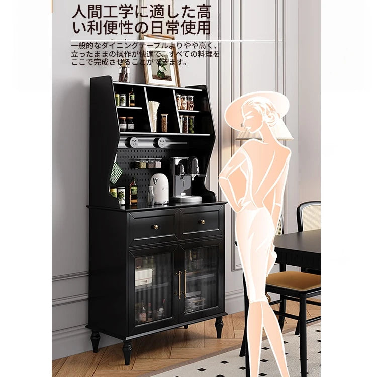 スタイリッシュな黒キャビネット| 多層板とガラス製 | ダイニングやリビングに最適 | おしゃれな収納ソリューション fcr-4814
