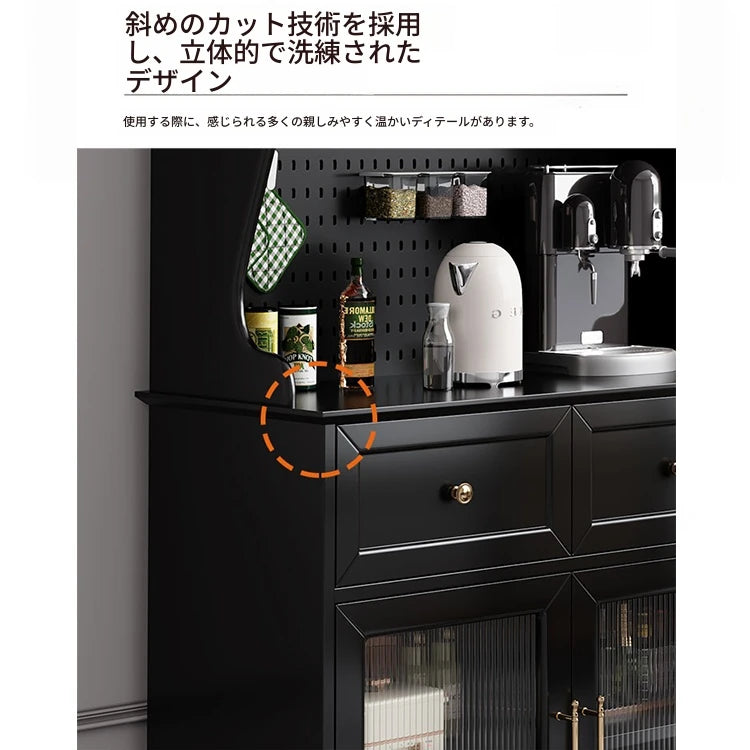 スタイリッシュな黒キャビネット| 多層板とガラス製 | ダイニングやリビングに最適 | おしゃれな収納ソリューション fcr-4814