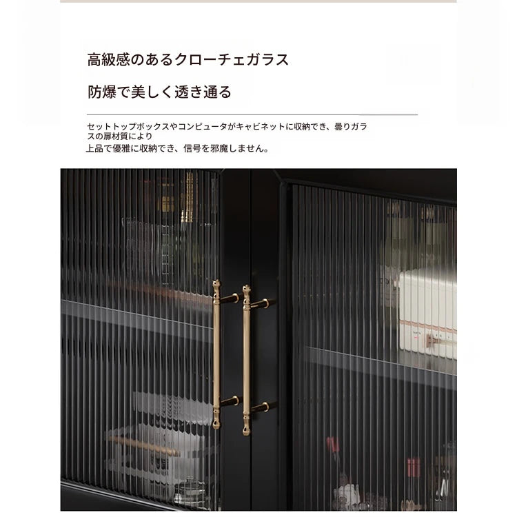 スタイリッシュな黒キャビネット| 多層板とガラス製 | ダイニングやリビングに最適 | おしゃれな収納ソリューション fcr-4814