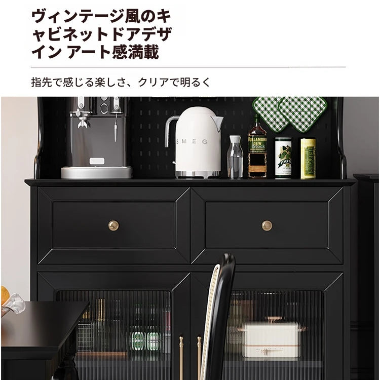スタイリッシュな黒キャビネット| 多層板とガラス製 | ダイニングやリビングに最適 | おしゃれな収納ソリューション fcr-4814