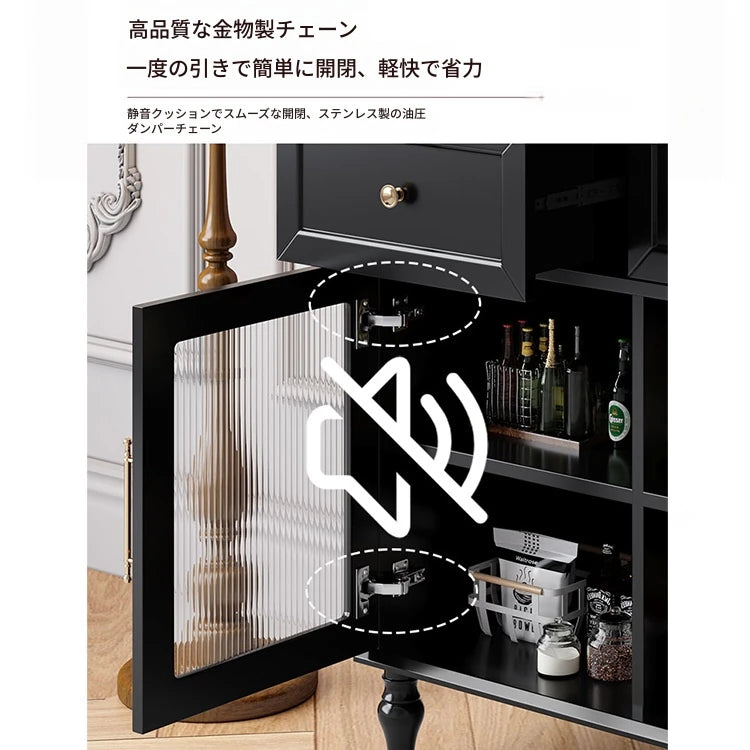 スタイリッシュな黒キャビネット| 多層板とガラス製 | ダイニングやリビングに最適 | おしゃれな収納ソリューション fcr-4814