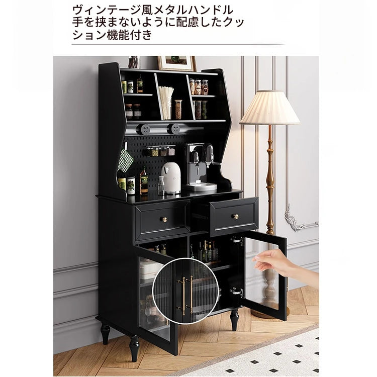 スタイリッシュな黒キャビネット| 多層板とガラス製 | ダイニングやリビングに最適 | おしゃれな収納ソリューション fcr-4814