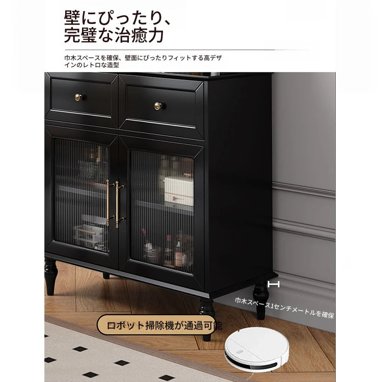 スタイリッシュな黒キャビネット| 多層板とガラス製 | ダイニングやリビングに最適 | おしゃれな収納ソリューション fcr-4814