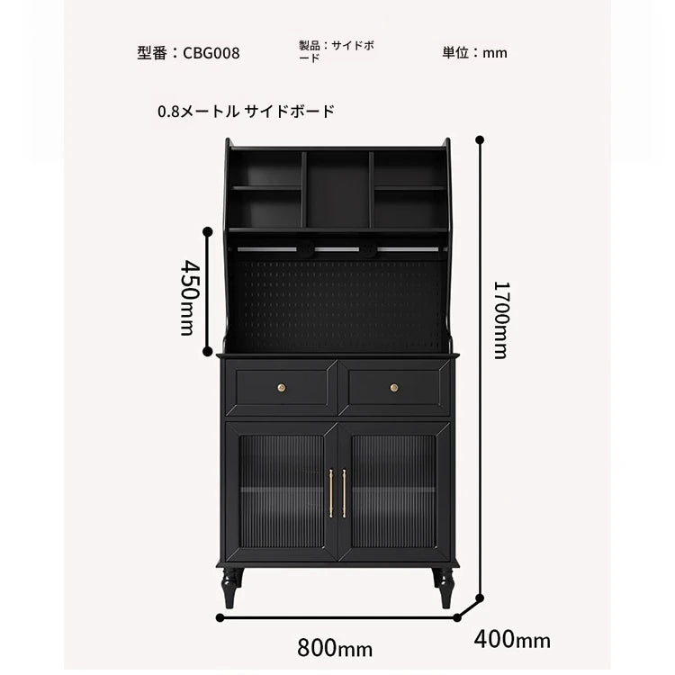 スタイリッシュな黒キャビネット| 多層板とガラス製 | ダイニングやリビングに最適 | おしゃれな収納ソリューション fcr-4814