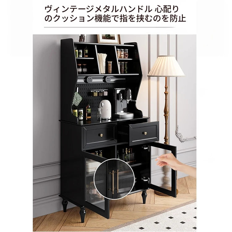 スタイリッシュな黒キャビネット| 多層板とガラス製 | ダイニングやリビングに最適 | おしゃれな収納ソリューション fcr-4814