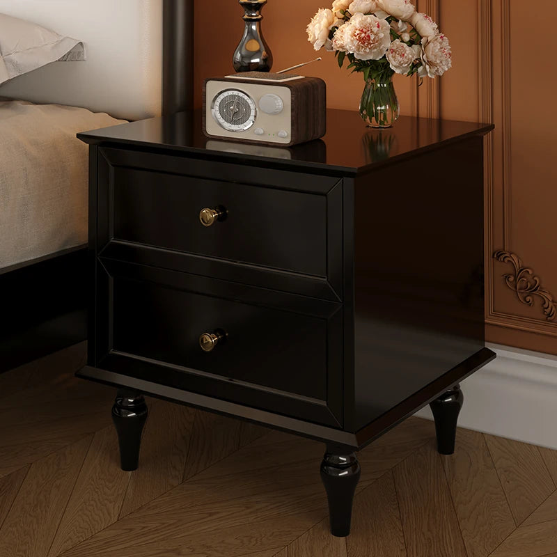モダンでスタイリッシュなナイトテーブル - 便利な2段引き出し付き、ブラック多層板仕上げ fcr-4816