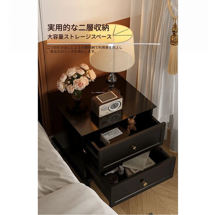 モダンでスタイリッシュなナイトテーブル - 便利な2段引き出し付き、ブラック多層板仕上げ fcr-4816