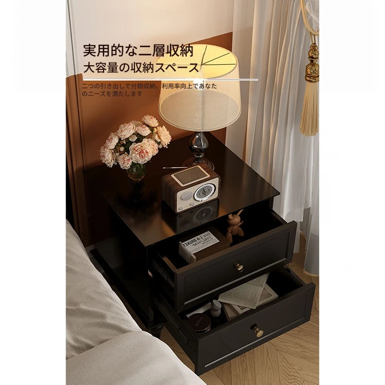 モダンでスタイリッシュなナイトテーブル - 便利な2段引き出し付き、ブラック多層板仕上げ fcr-4816