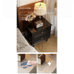 モダンでスタイリッシュなナイトテーブル - 便利な2段引き出し付き、ブラック多層板仕上げ fcr-4816