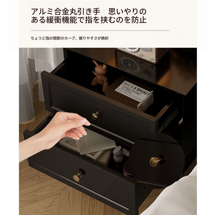 モダンでスタイリッシュなナイトテーブル - 便利な2段引き出し付き、ブラック多層板仕上げ fcr-4816