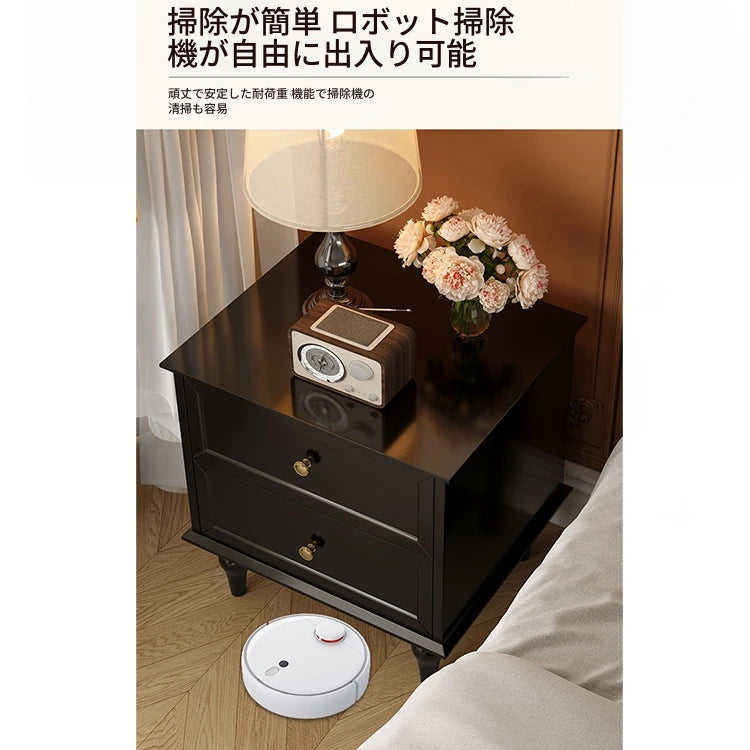 モダンでスタイリッシュなナイトテーブル - 便利な2段引き出し付き、ブラック多層板仕上げ fcr-4816