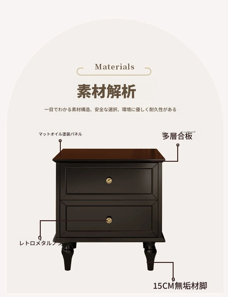 モダンでスタイリッシュなナイトテーブル - 便利な2段引き出し付き、ブラック多層板仕上げ fcr-4816